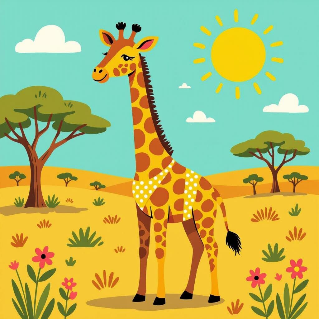 Giraffe in Yellow Bikini on Sunny Savannah