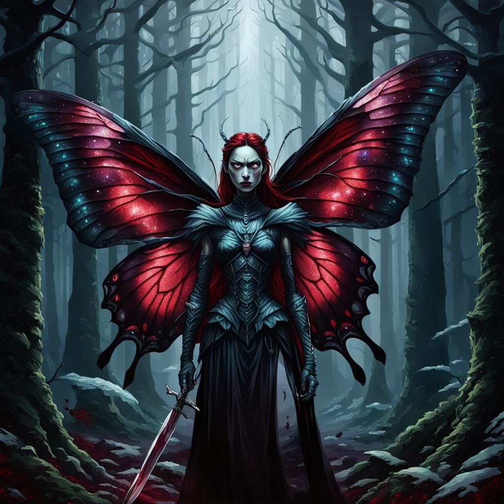 Flesh-Eating Butterfly in Dark Forest, Ominous Style