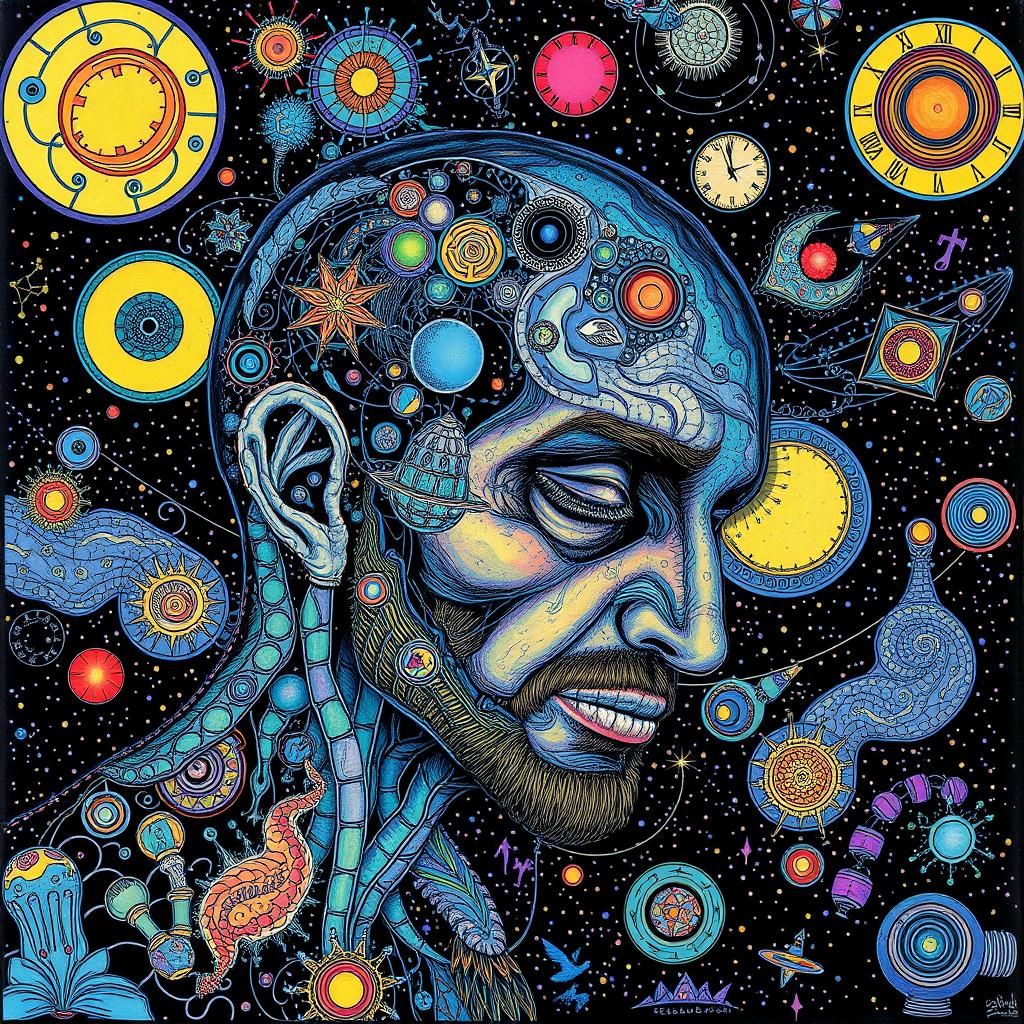 Psychedelic Cosmic Ink Drawing in Vivid Colors