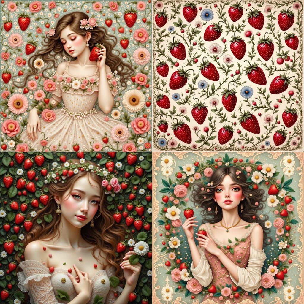 Lace and Strawberry Pattern with Vintage Style