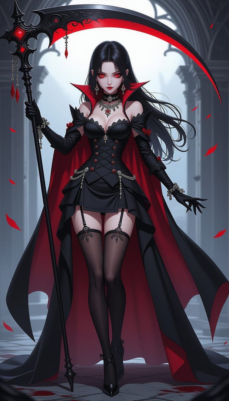 Anime Vampire Admiral in Gothic Royal Dress with Scythe