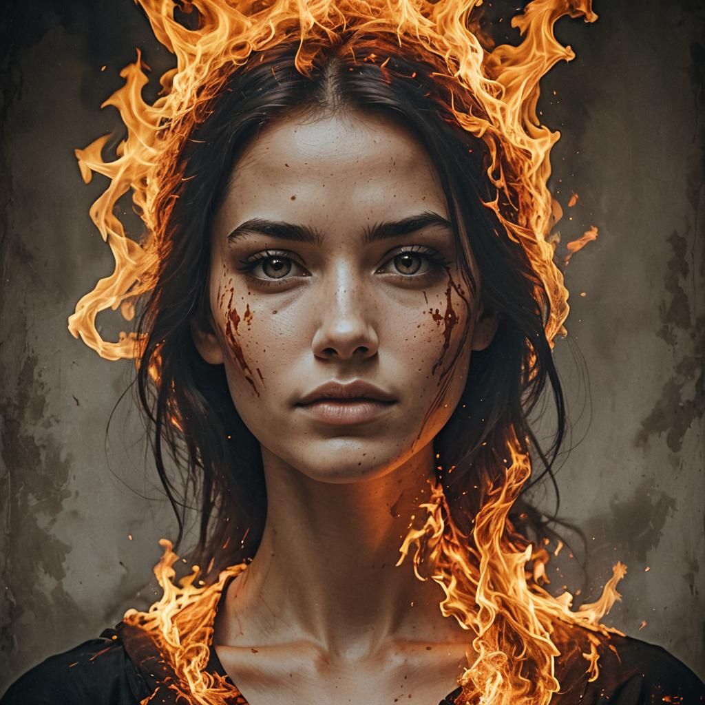 Fiery Woman Portrait: A Surreal Image of Strength
