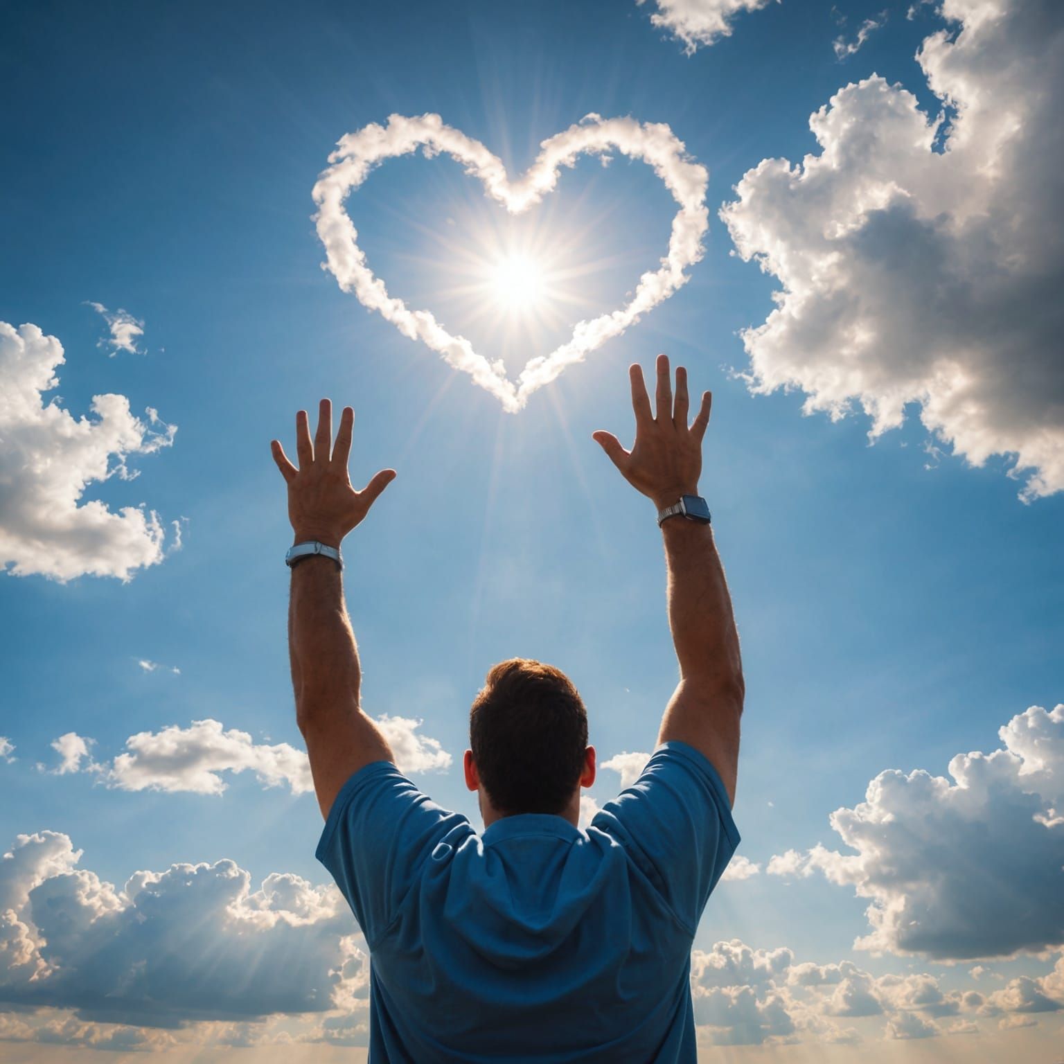 An image of a mighty man raising his hands up and giving the...