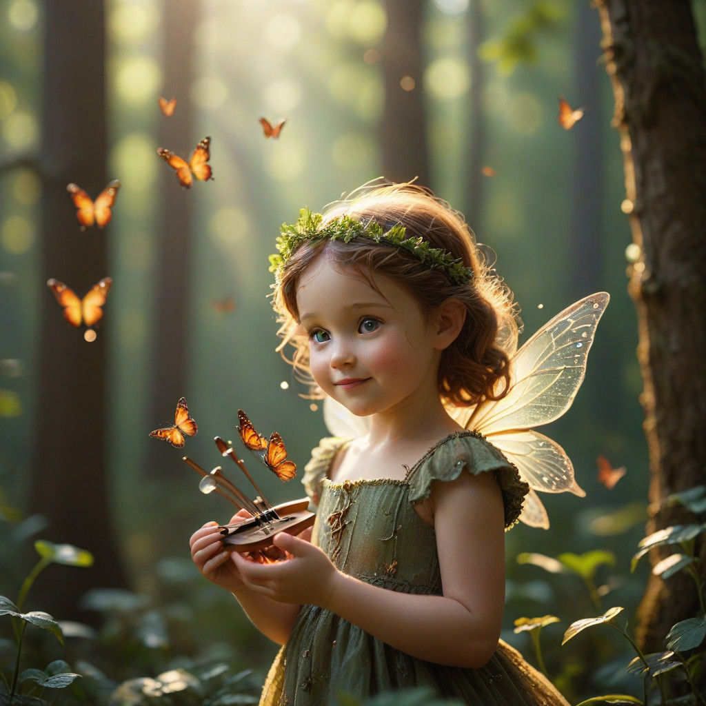 Whimsical Fairy Soars in Sunlit Forest