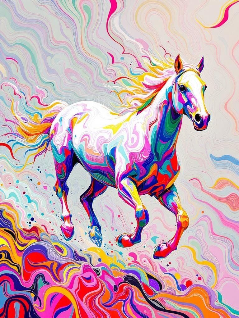 Horse Running Free in De Kooning and Riley Style