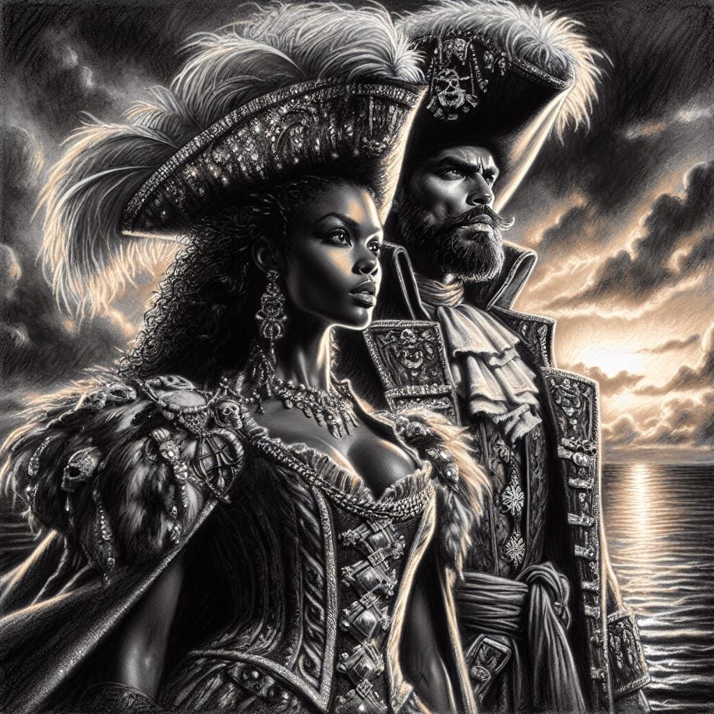 Caribbean Pirate King and Queen at Sunset