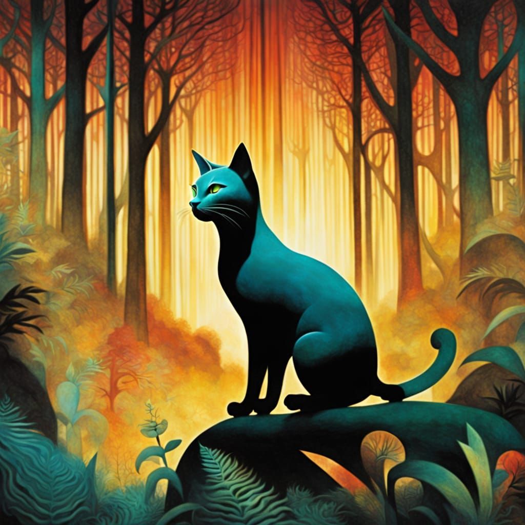 Dreamlike Futurist Cat Guardians the Mystical Forest