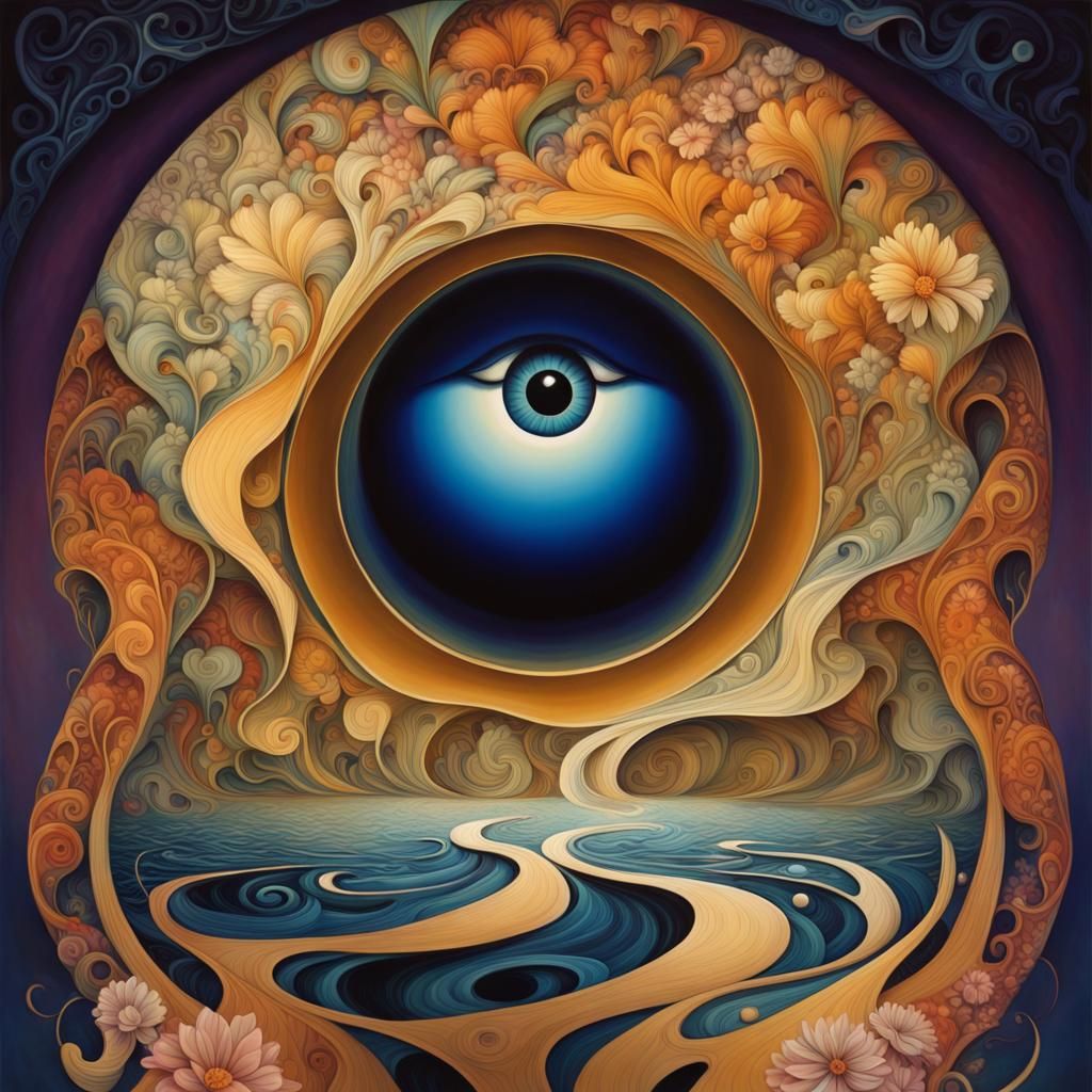 Surreal Art Nouveau Flowers, Time, and Space