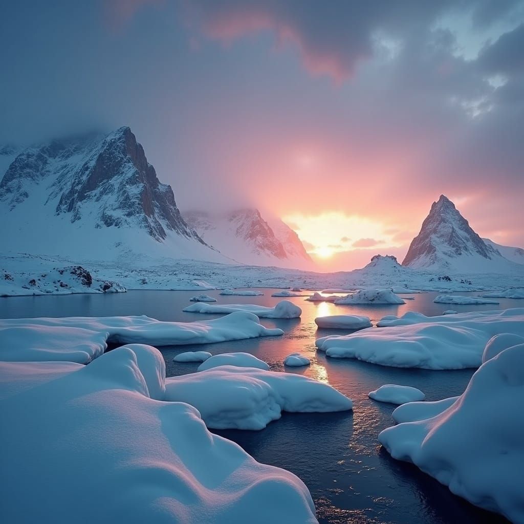 Arctic Landscape with Midnight Sun