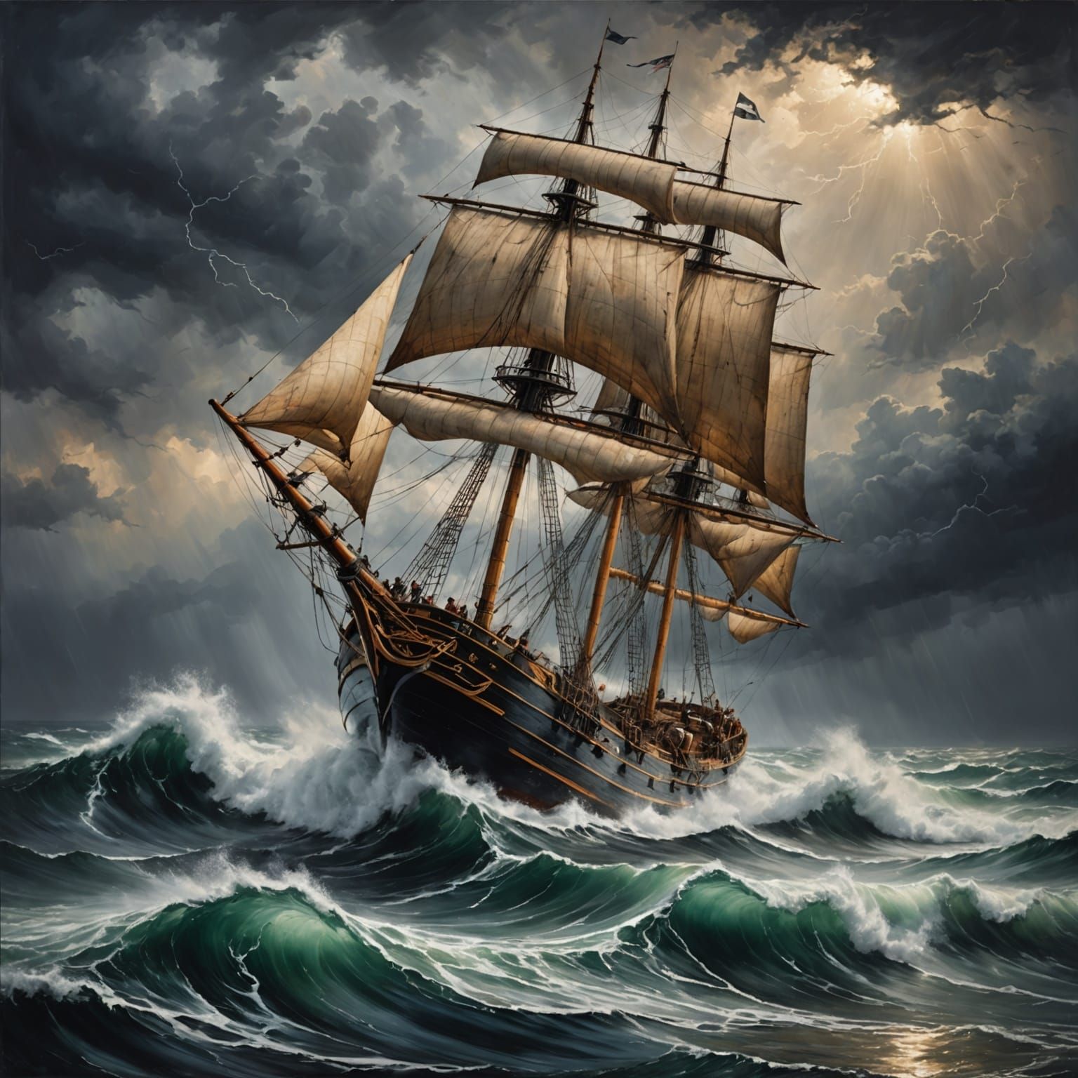 Dramatic 18th Century Sailing Ship in Turbulent Seas