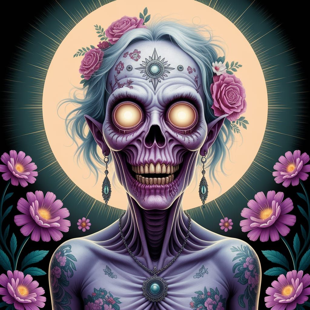 Gothic Saint of the Blooming Grave in Soft Celestial Light