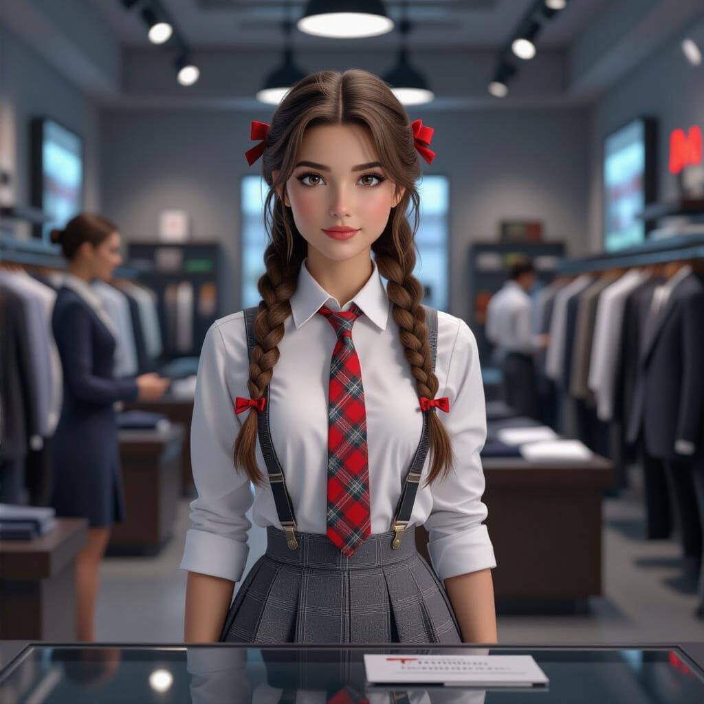 Futuristic Woman in Clothing Store, Sci-Fi Digital Art