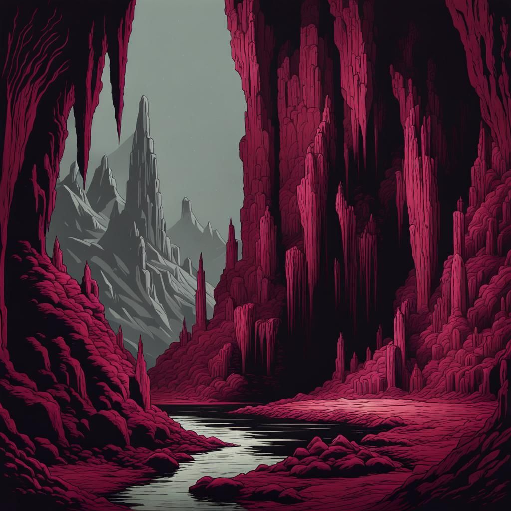 Dark Evil Cavern in 8-bit Art Style