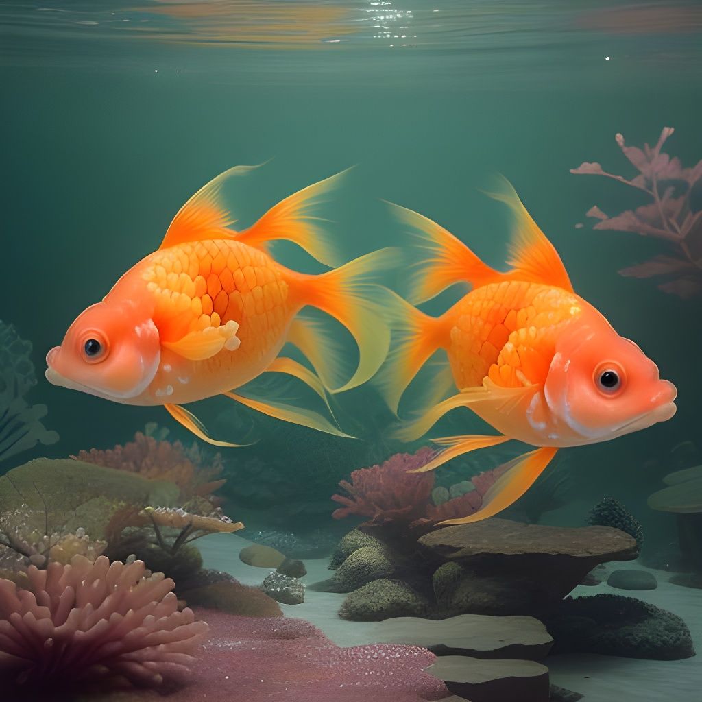 Scintillating Goldfish Pair in Pink Water