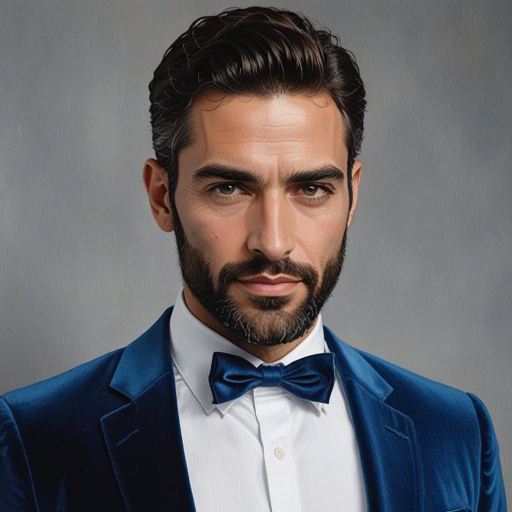 A Handsome Gentleman in Elegant Blue Velvet Attire