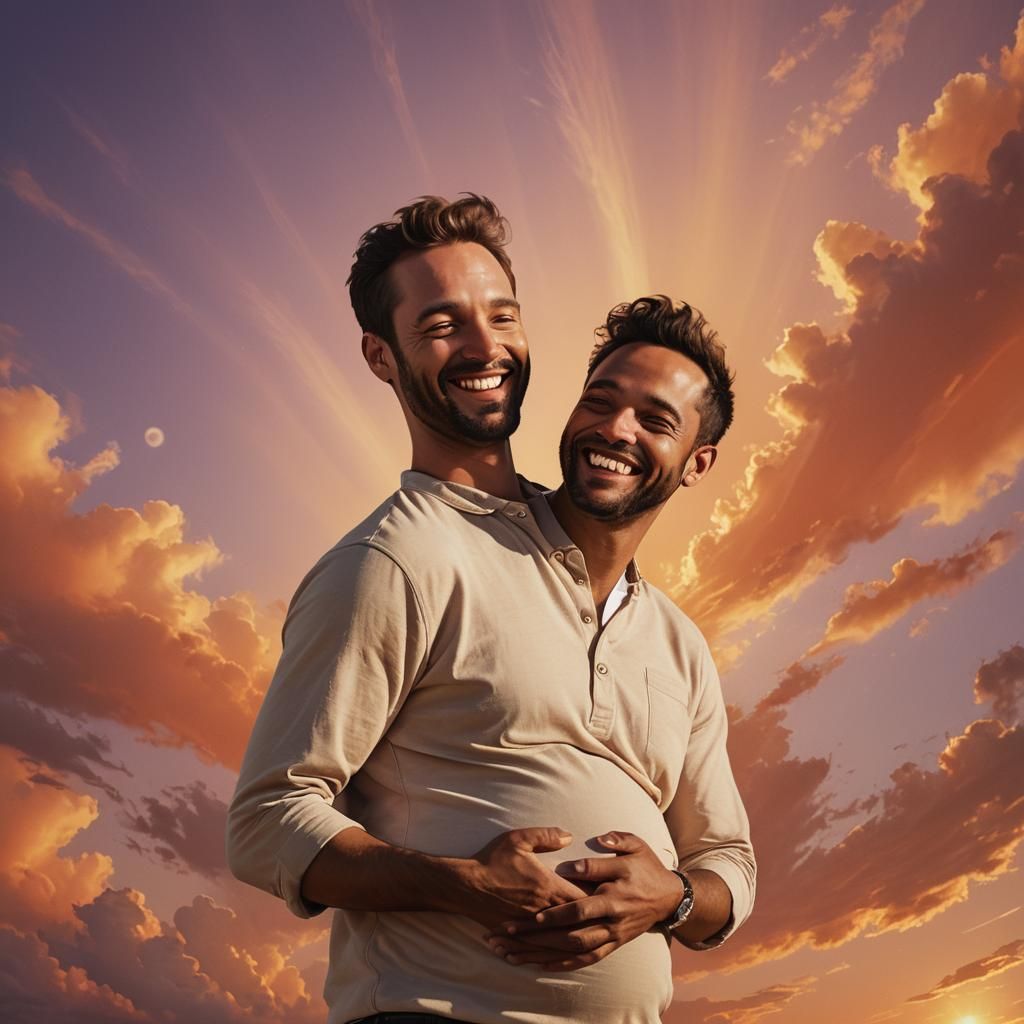 Joyful Pregnant Man in Animated Style