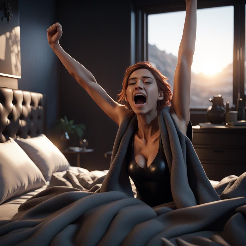 Woman Waking Up in Bed: 3D Game Cinematic