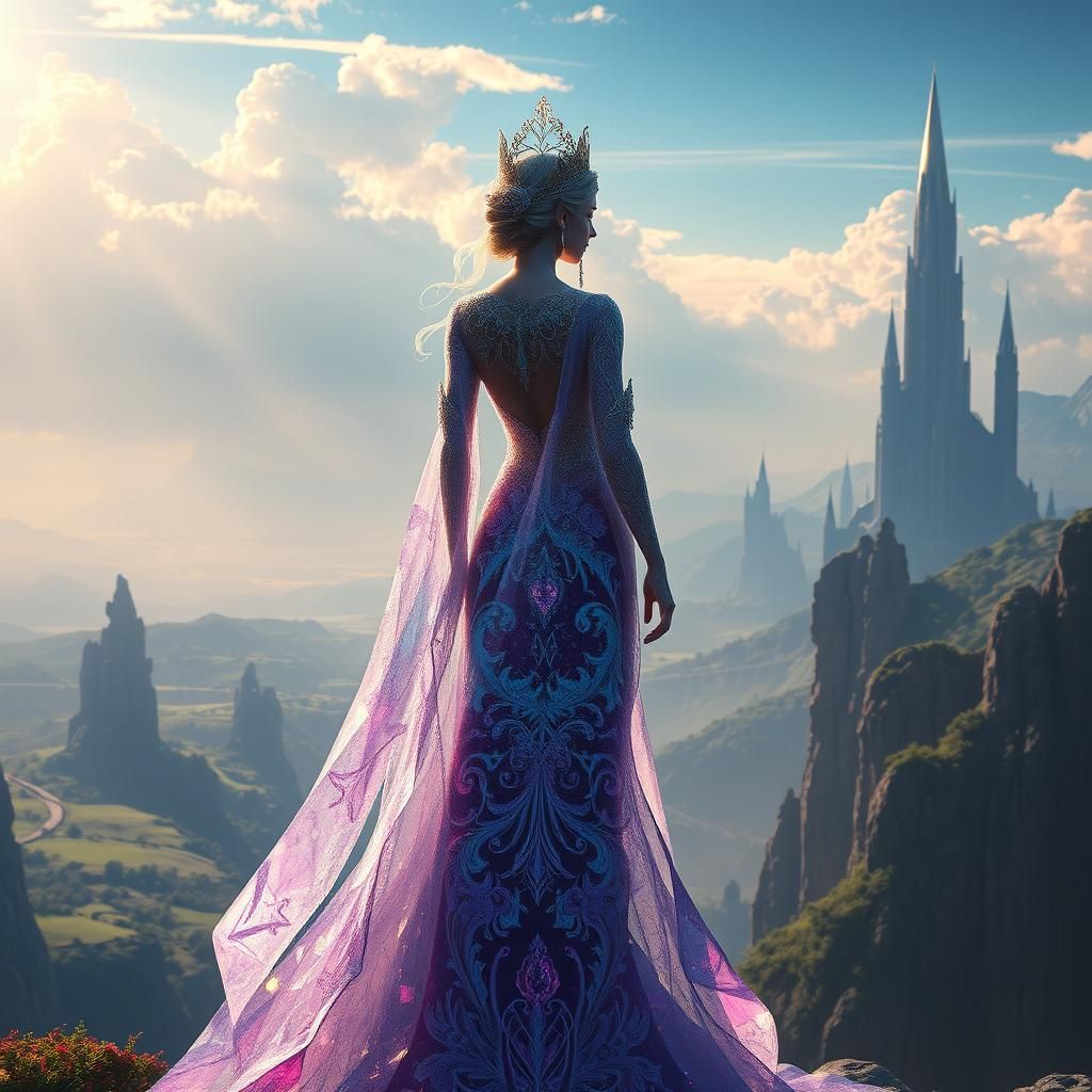 Ethereal Crystalline Silhouette in Fantasy Landscape