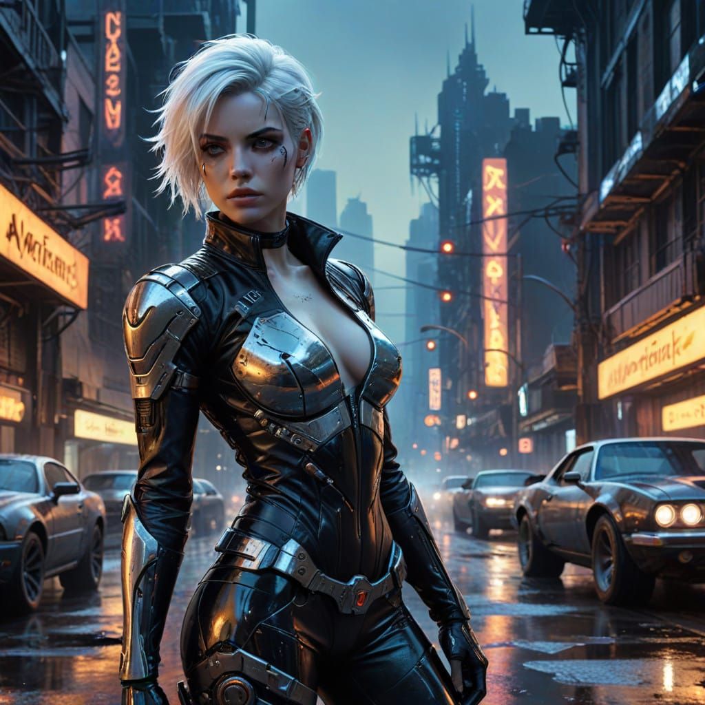 Cyborg Assassin Emerges from Cyberpunk Shadows