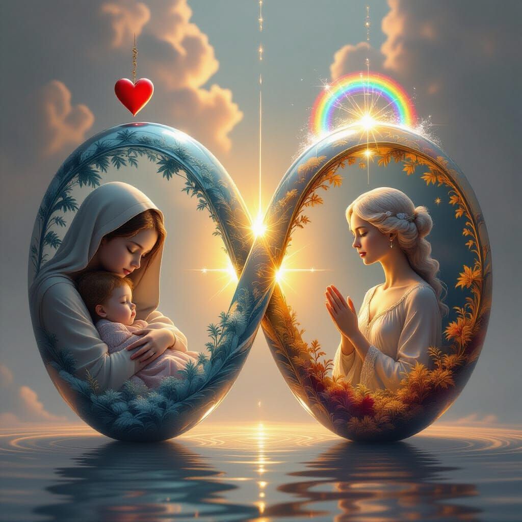 Infinity Symbol in Glass with Juxtaposing Scenes