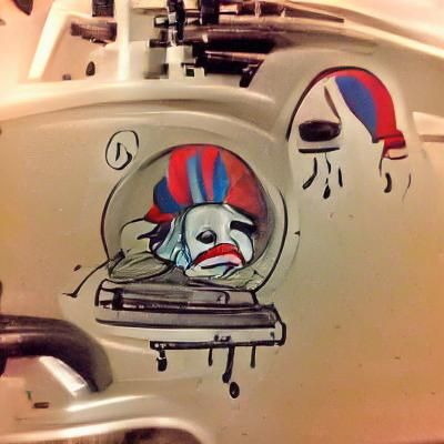 Sad Clown in Iron Lung: Digital Art