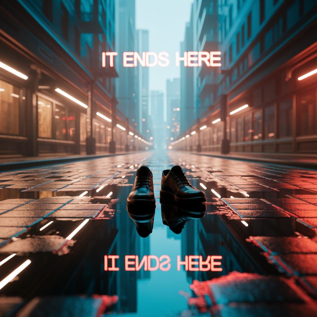 Cyberpunk City Streets at Dusk Reflecting a Melancholic Ambi...