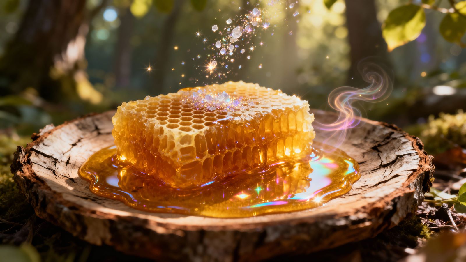 Glowing Honeycomb with Pixie Dust in Enchanted Woodland