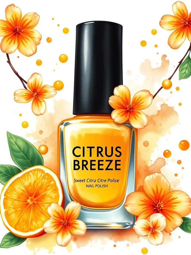 Hyper Realistic Nail Polish Bottle with Citrus Blossoms