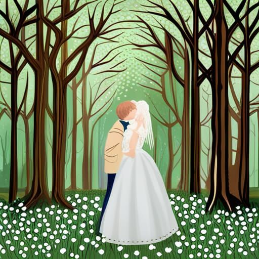 Kissing Couple in Enchanted Forest Fairytale