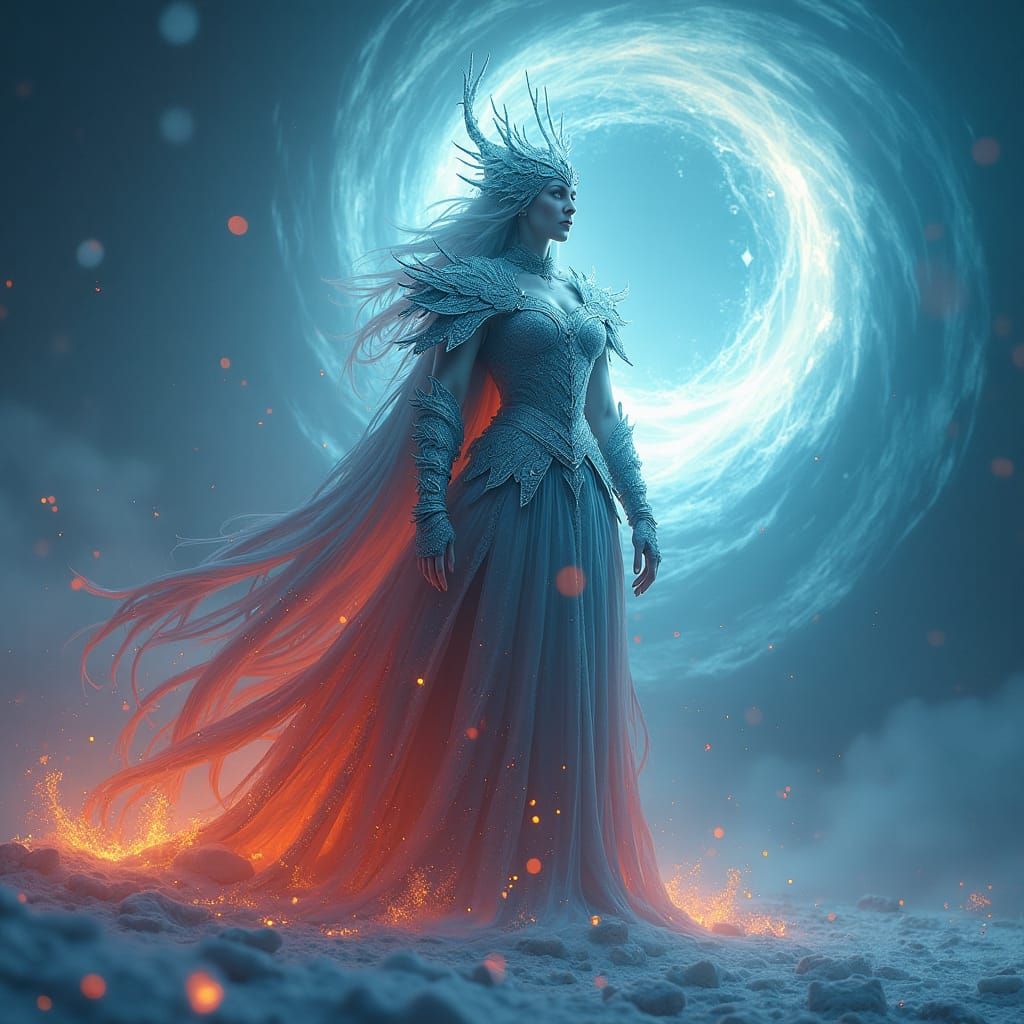 Goddess of Ice and Fire in Dramatic Surrealism