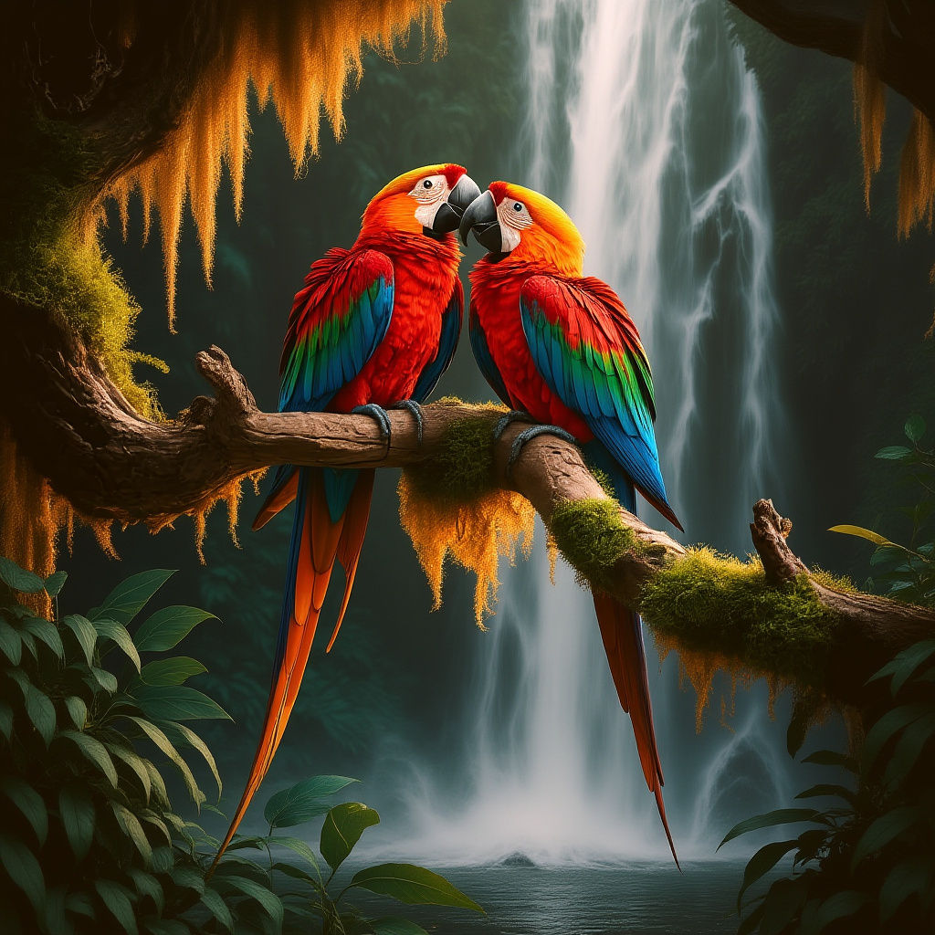 Macaws Kissing in Tropical Forest Photograph