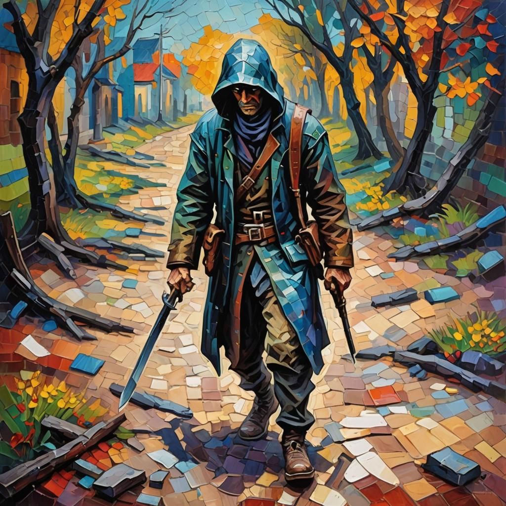 Forsaken Assassin in Neo-Impressionist Oil Painting