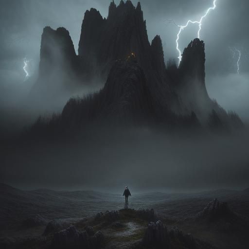 Auburn Haired Witch on Misty Mountain Peak