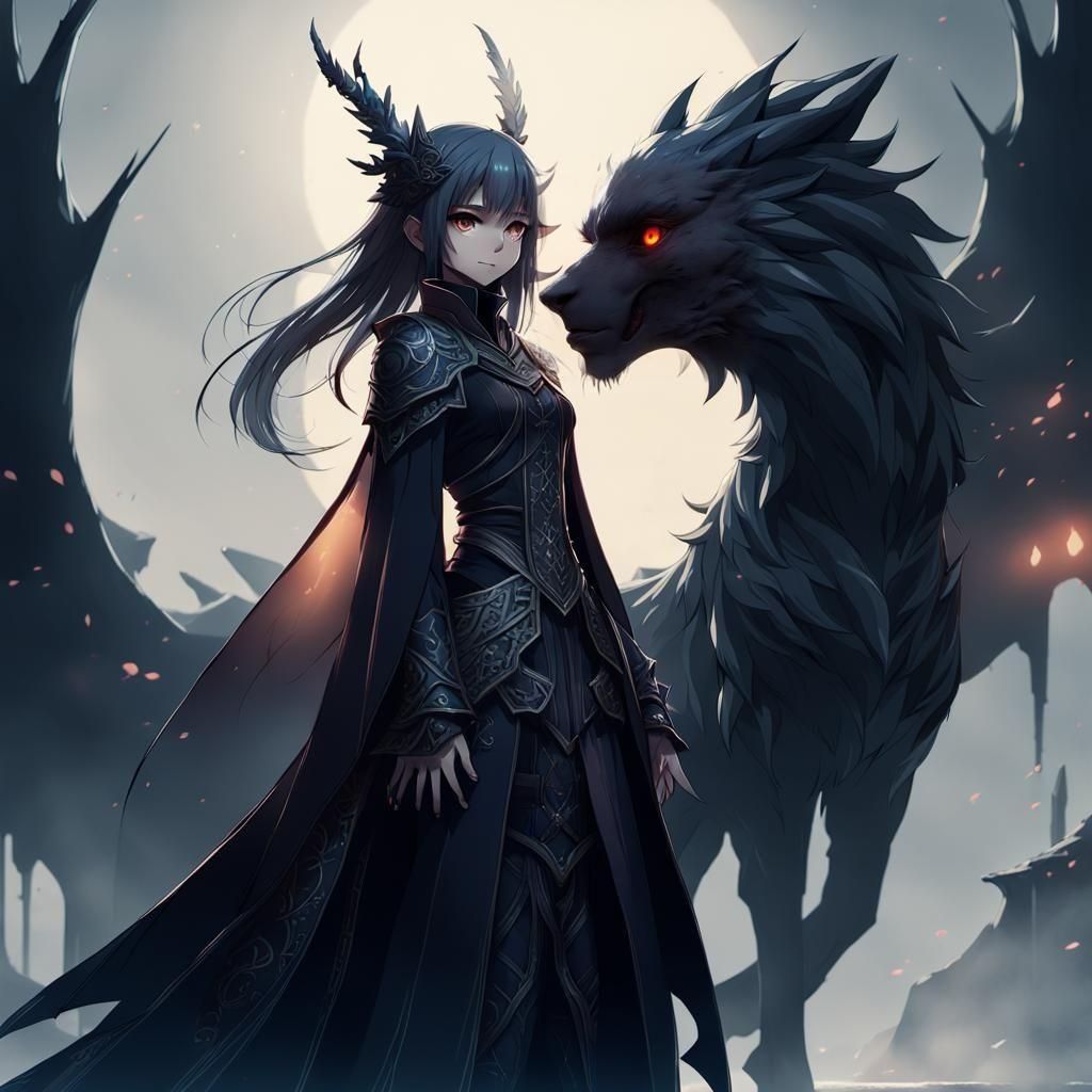 Elegant Anime Figure in Shadowy Elegance