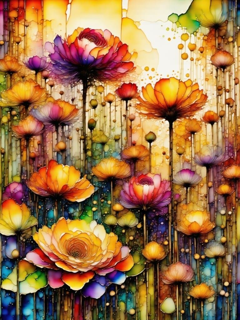 Enchanted Rose Meadow in Mucha Style