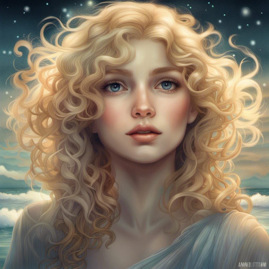 Night Beach Portrait in Hyperrealistic Style
