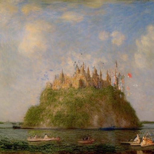 Whimsical Floating Island with Eccentric Inhabitants