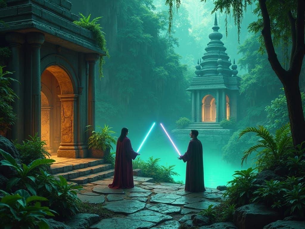 Secluded Jedi Outpost in Bioluminescent Jungle