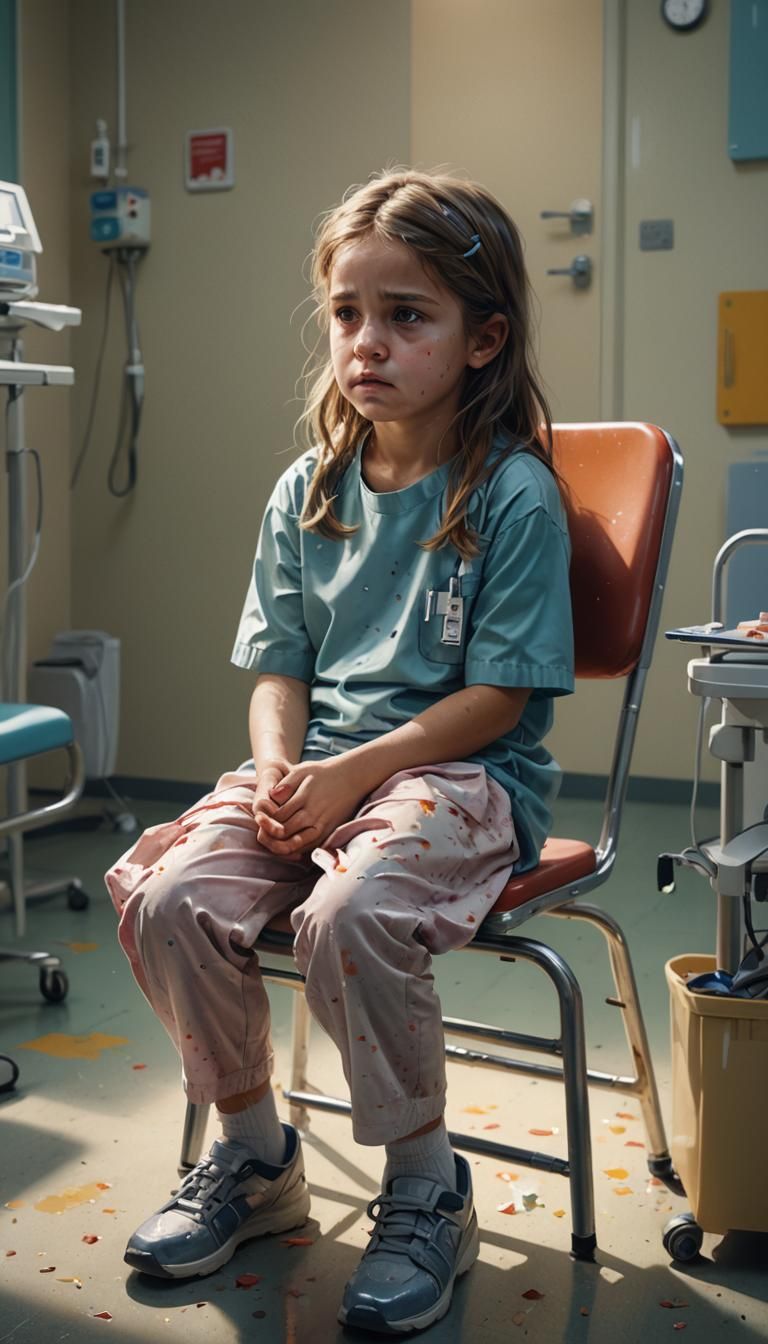 Sad Girl in Hospital: Hyperrealistic Splash Art