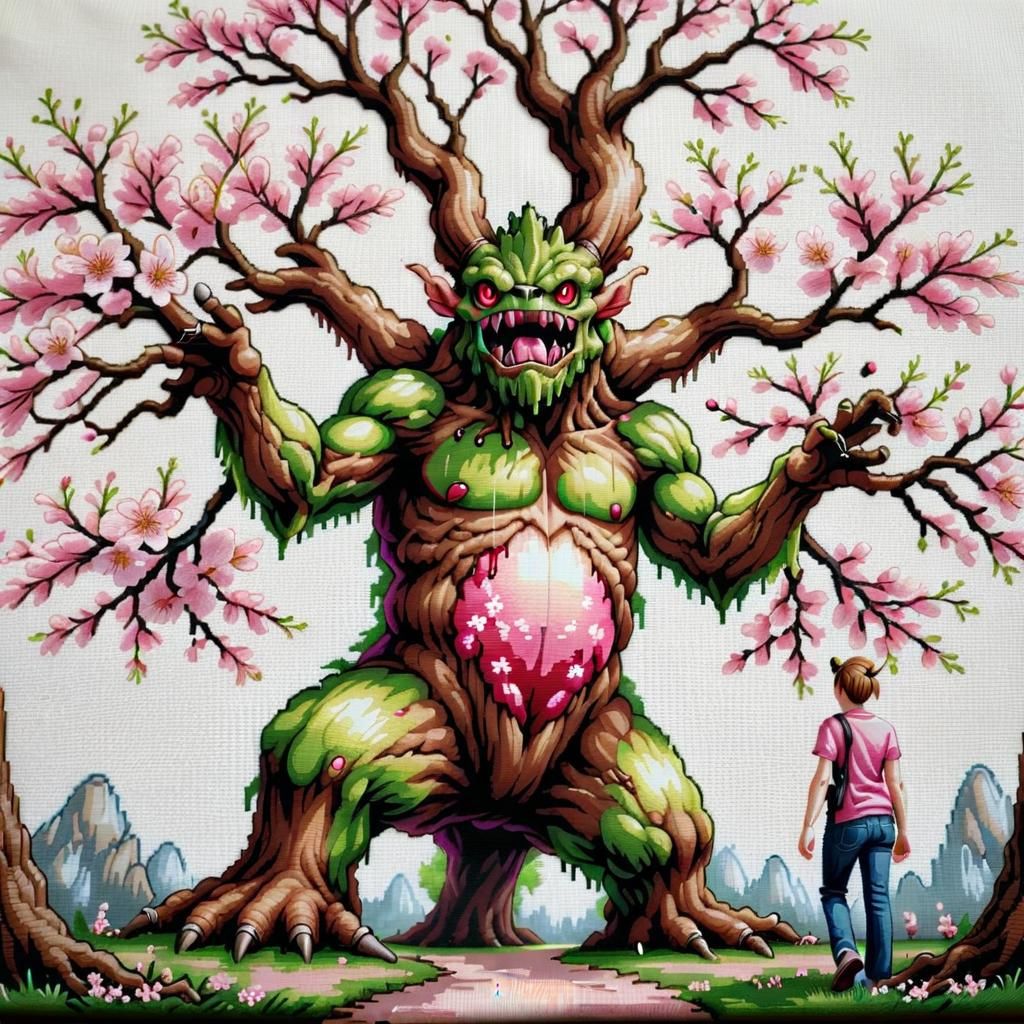 Anthropomorphic Oak and Cherry Blossom Treant Monster