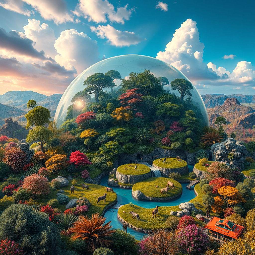 Vibrant Miniature World Inside Dome: Hyperrealistic Landscap...