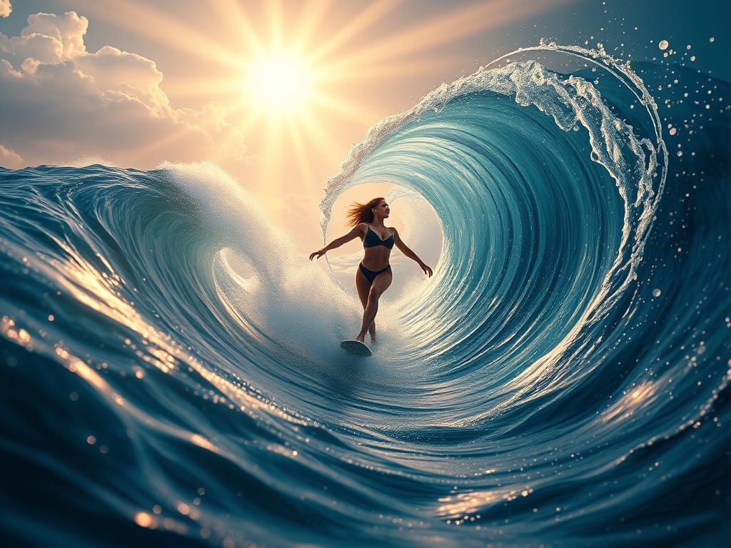 Enchanted Surfer in a Whirlpool of Light