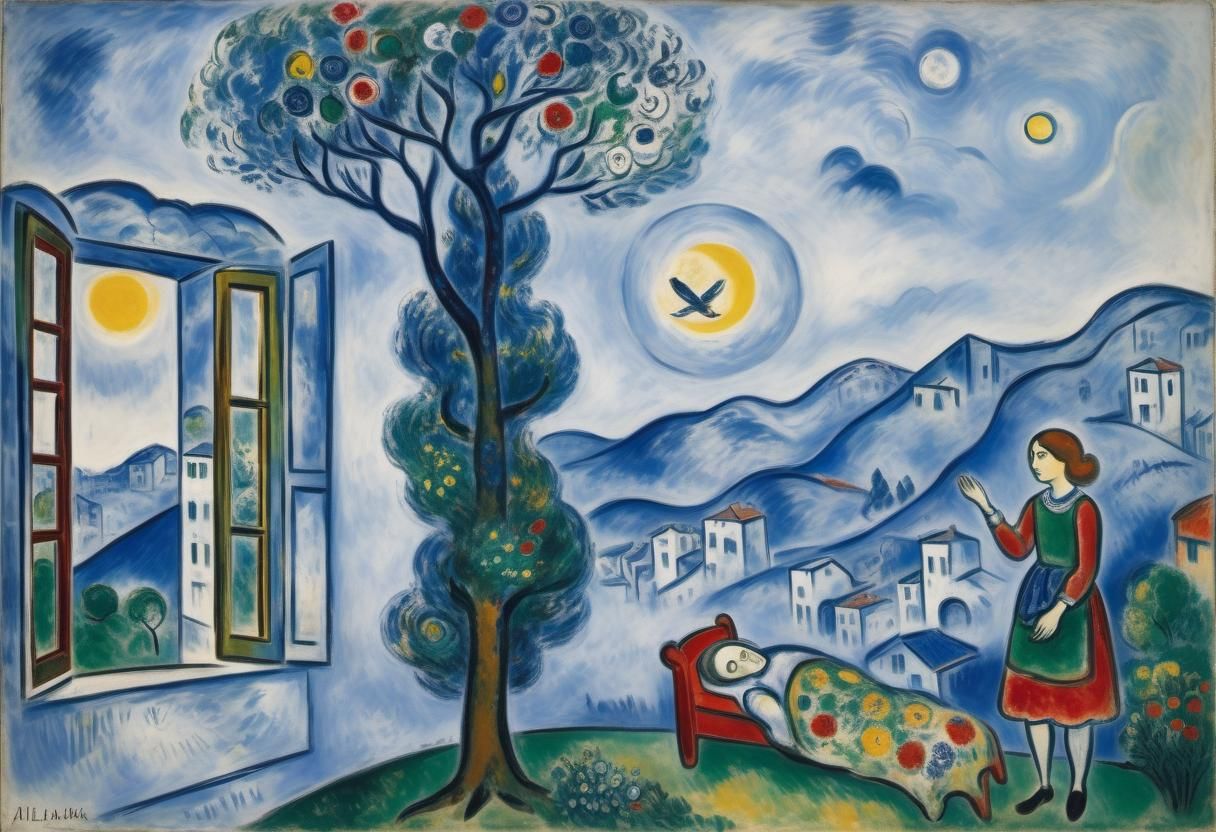 Dreamy Scene with Woman at Window, Chagall Style