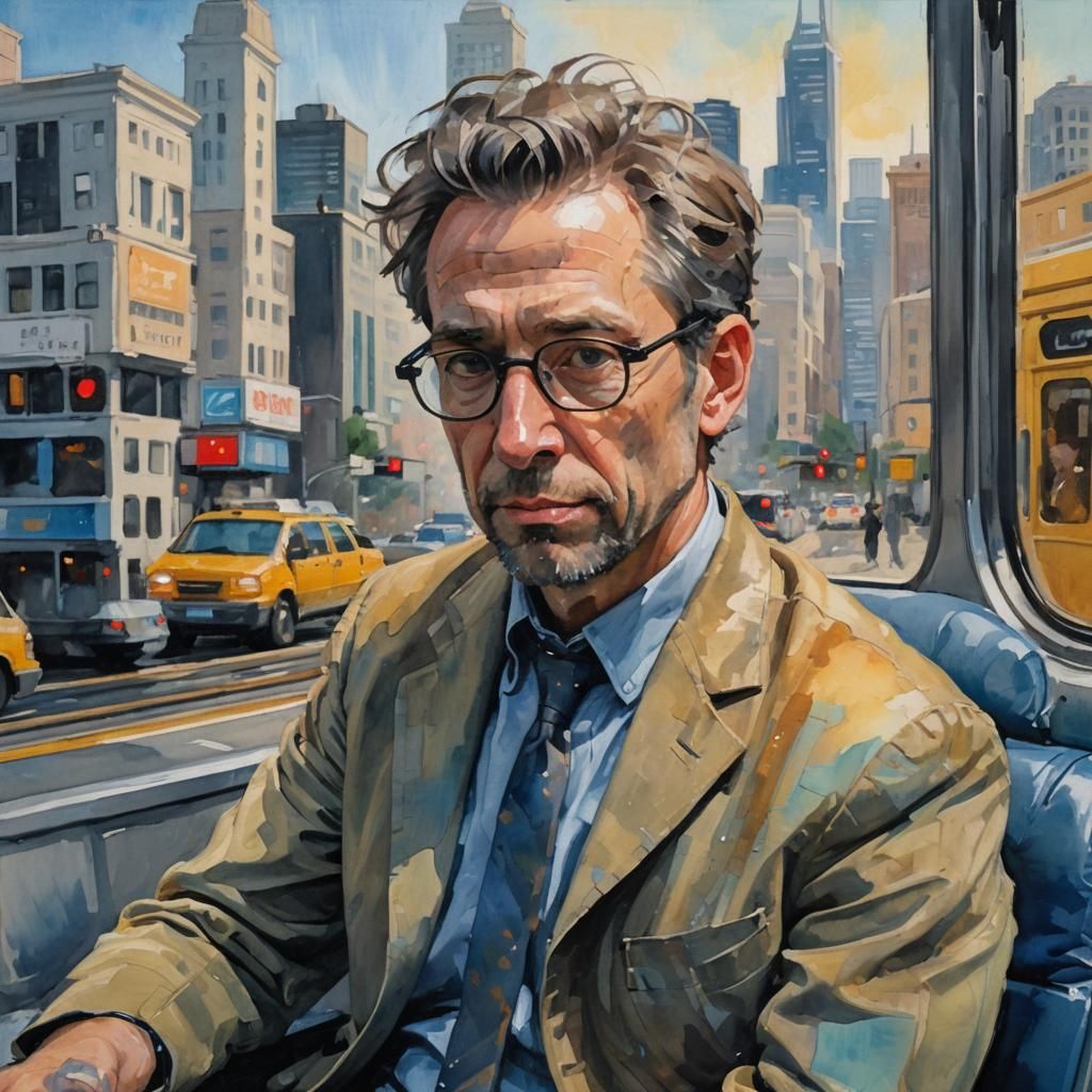 Scientist on BART to San Francisco: Gouache Impressionist