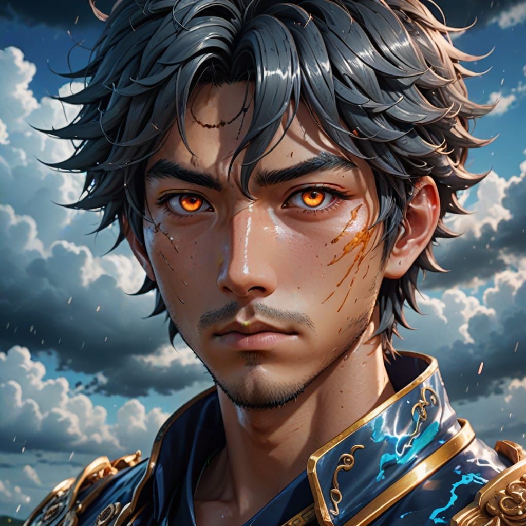 Anime-Inspired Portrait of a Man with a Stormy Gaze