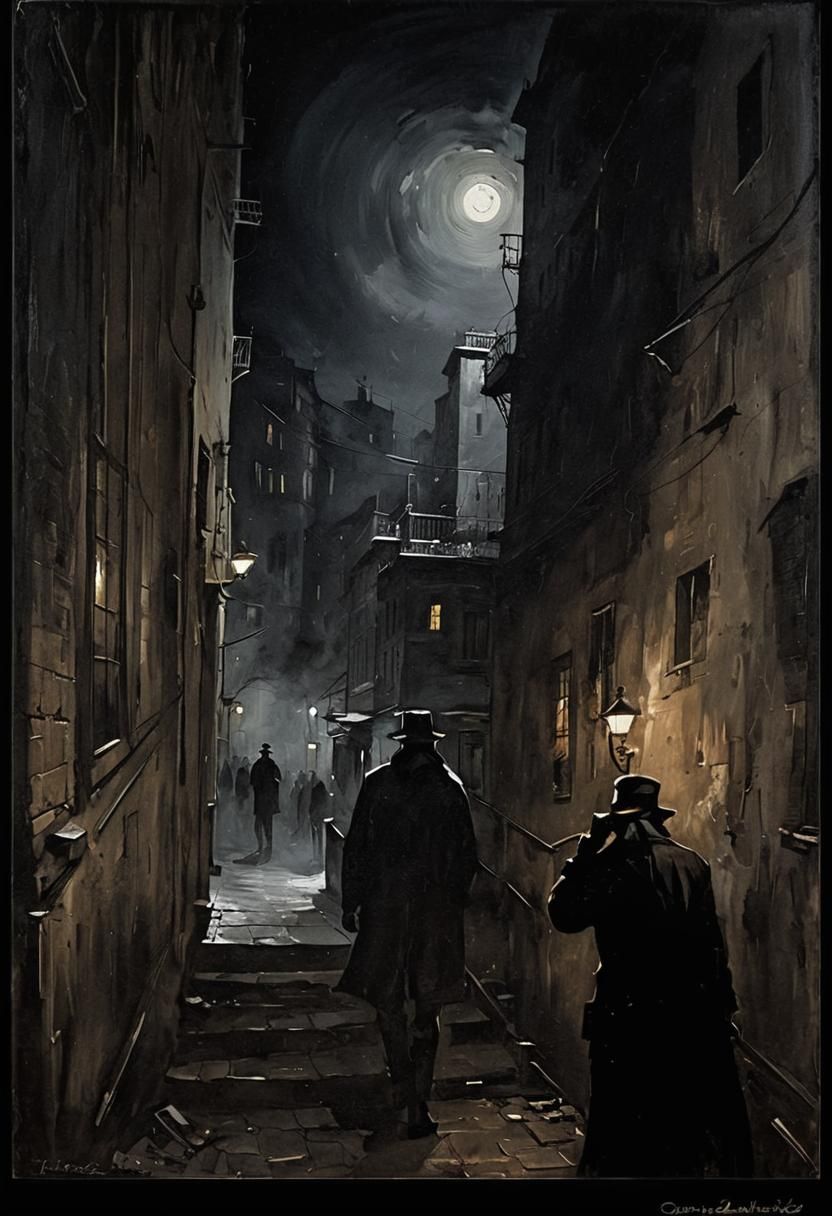 Noir Night Street Painting: Secrets and Danger