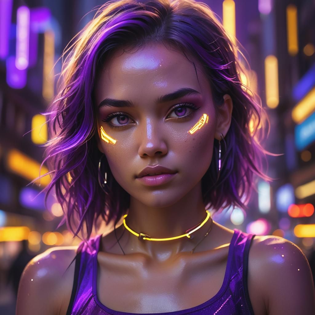 Cyberpunk Girl in Neon City Portrait