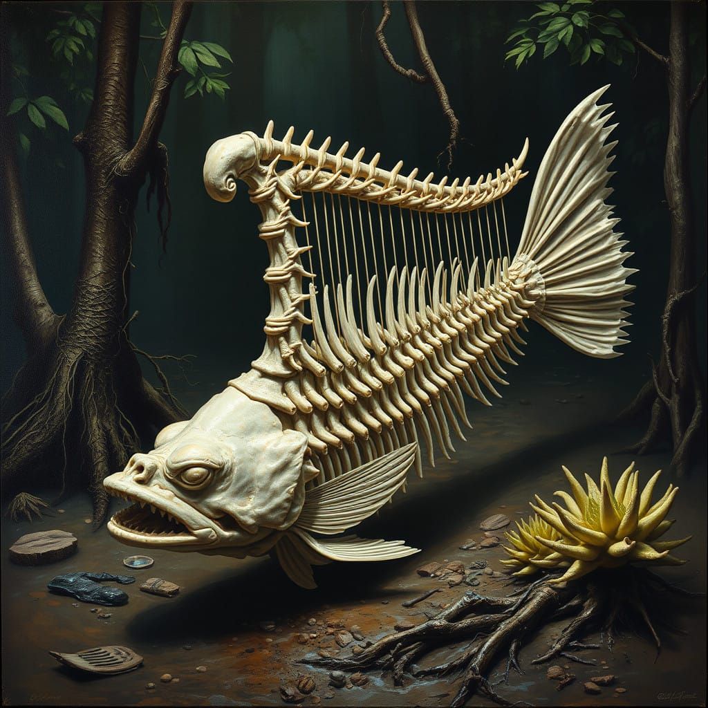 Ethereal Harp of Phantasmagorical Fish, Constructed from Man...