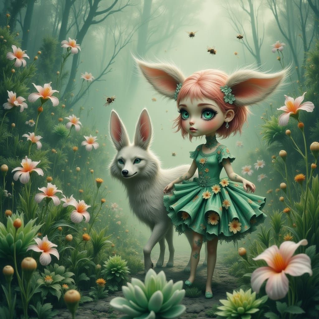 Whimsical Girl Stepping into Infinity in Cyberpunk Style