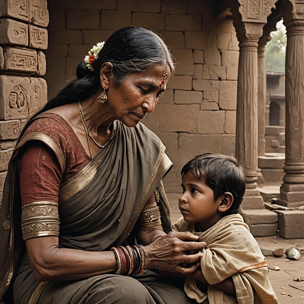 Heartbreaking Farewell in Ancient India: Hyperrealistic Scen...